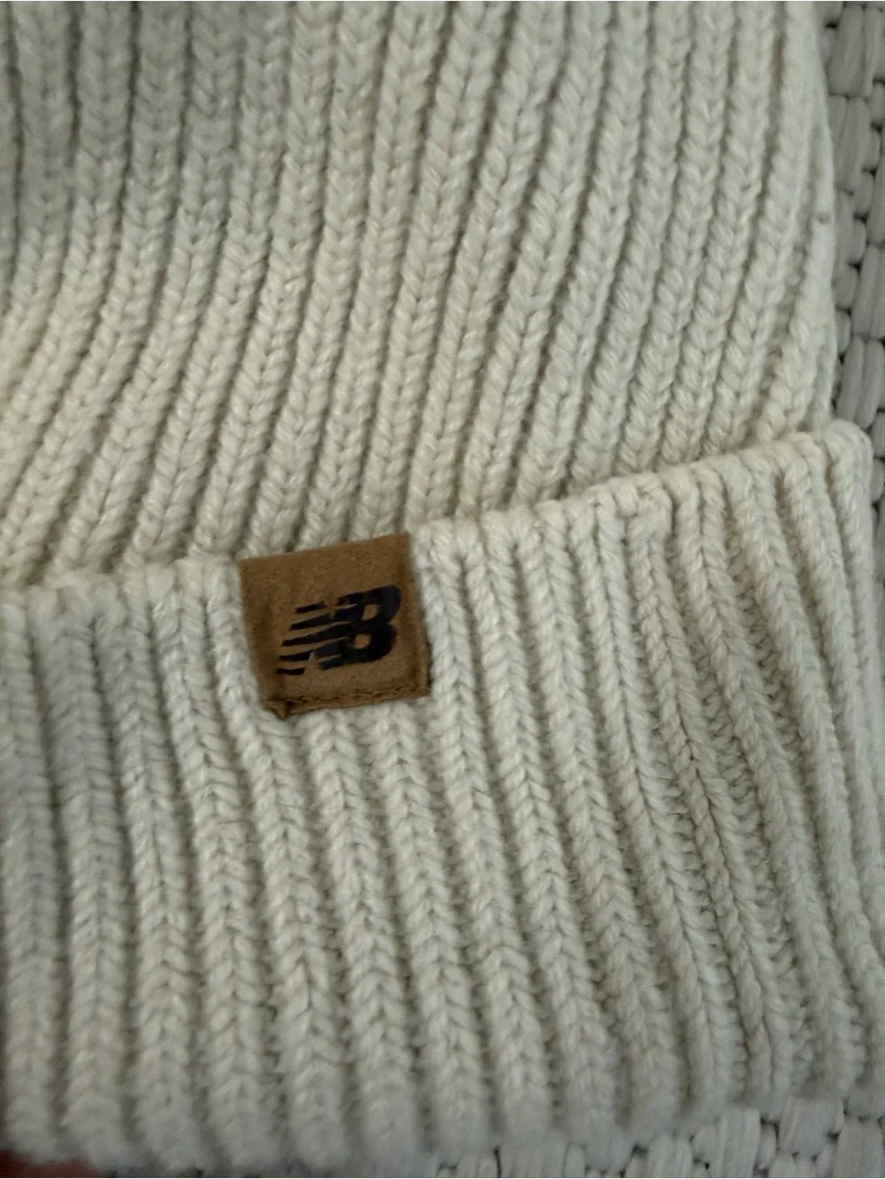 New Balance Cream Ribbed Knit Beanie kids